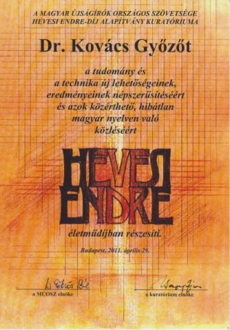Hevesi Endre életműdíj képe